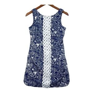 Lily Pulitzer Target Shift Dress Blue White Fish Crochet Pineapple Palm Beach 2